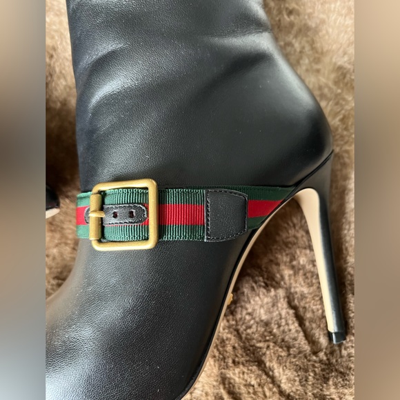 GUCCI leather boots pointy toe size 7 / 7.5 excellent 37.5 strap buckle booties - Picture 3 of 13